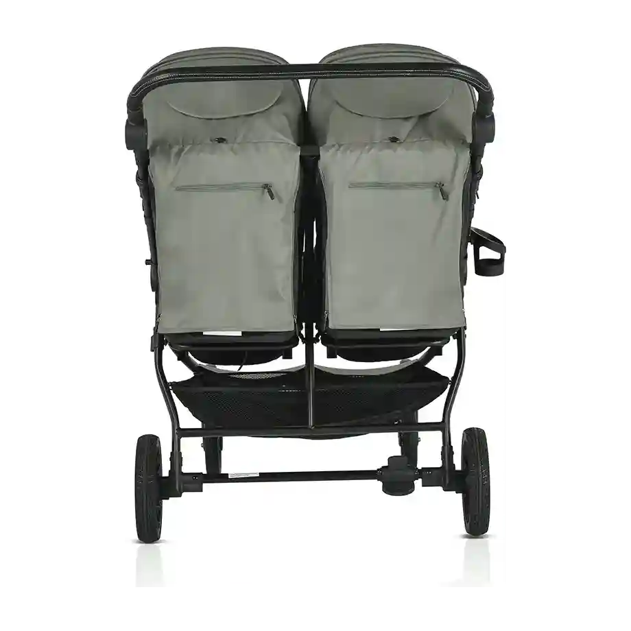 Kolica za blizance TwinGo Mineral Green sa zadnje strane sa prikazom dzepica