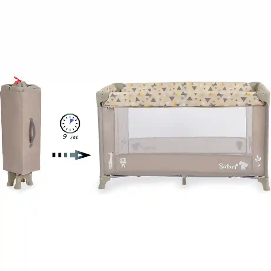 Prenosivi krevetac Safari Beige brzo i lako sklapanje u kompaktne dimenzije