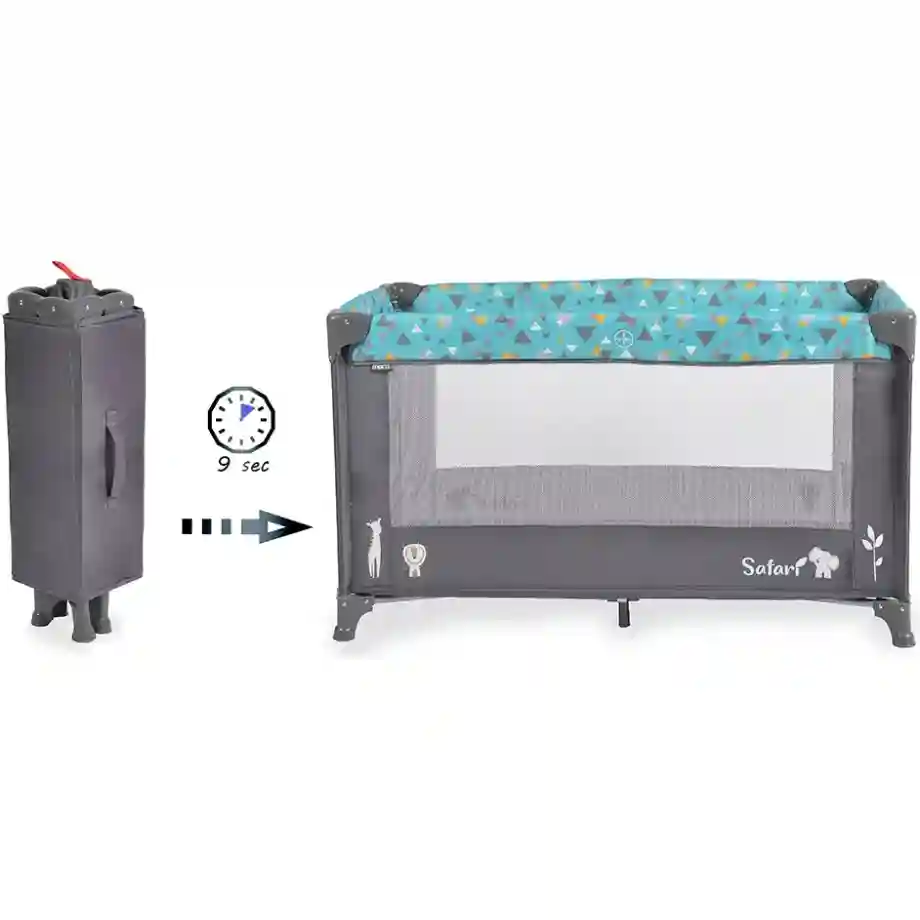 Prenosivi krevetac Safari Turquoise brzo i lako sklapanje u kompaktne dimenzije