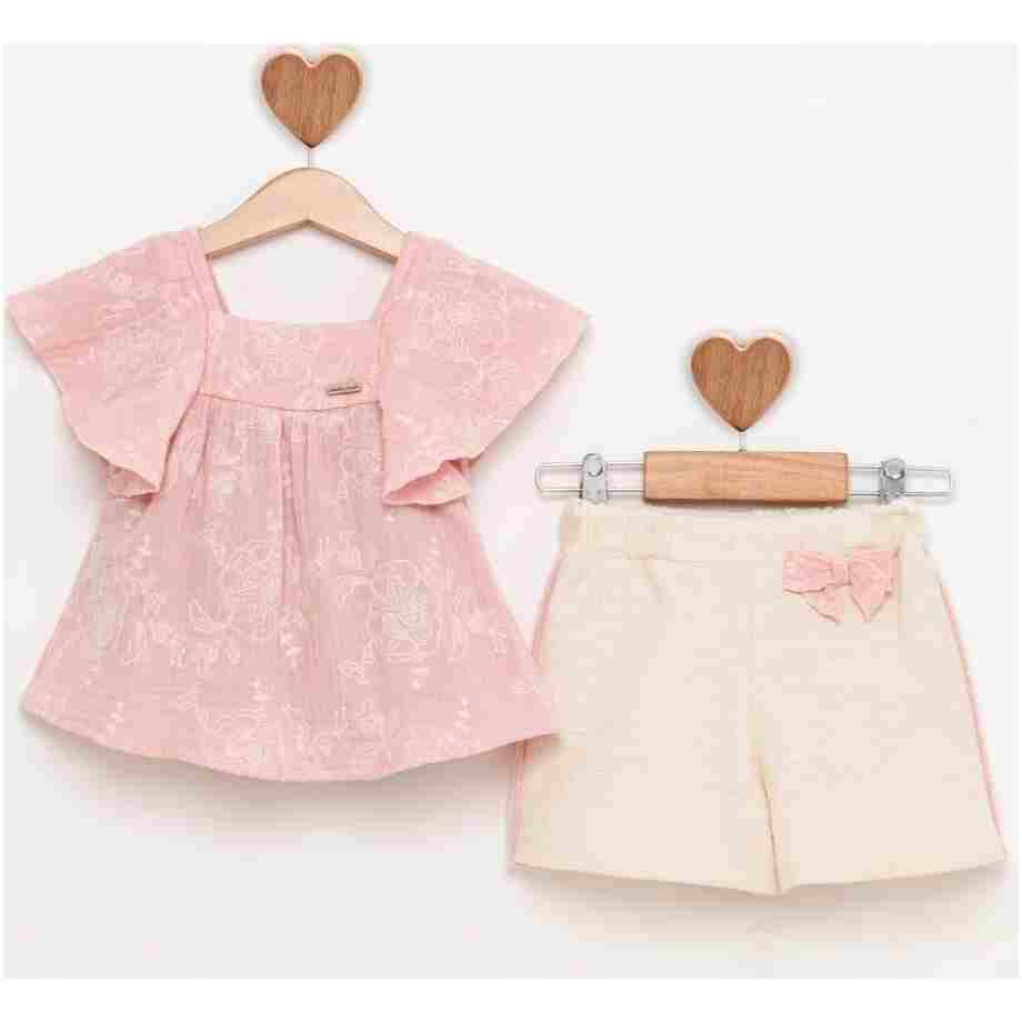 Komplet od lana za devojčice u nežnoj roze boji
