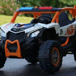 Belo-crveni dečiji auto na akumulator 12V – dvosed sa LED svetlima