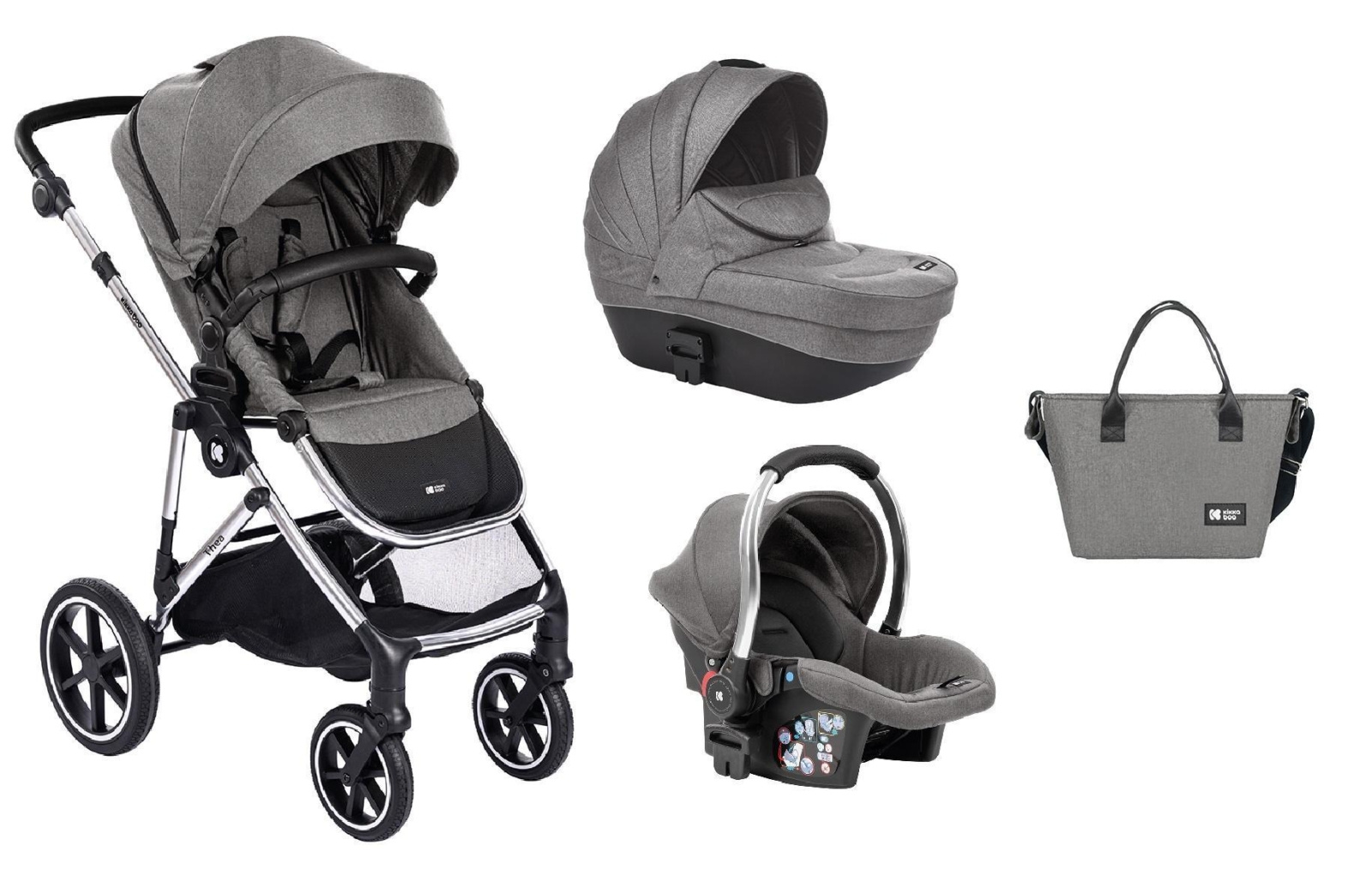 KIKKA BOO Kolica THEA light grey set 3in1 sa tvrdom korpom i autosedištem