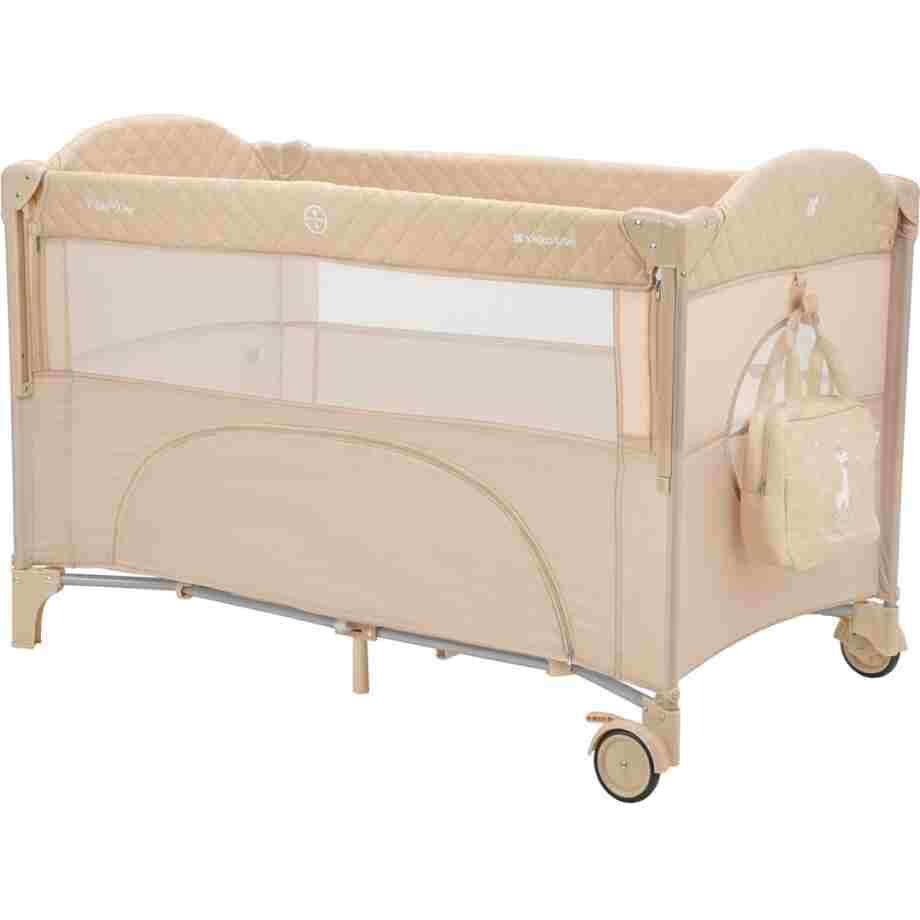 Prenosivi krevetac II nivoa MILKY WAY sa rancem i spustajucom stranicom beige2