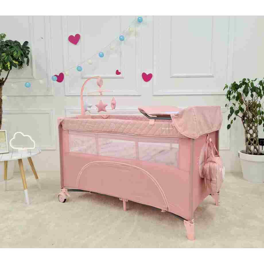 Prenosivi krevetac II nivoa NIGHTY NIGHT sa rancem i pultom pink8 scaled