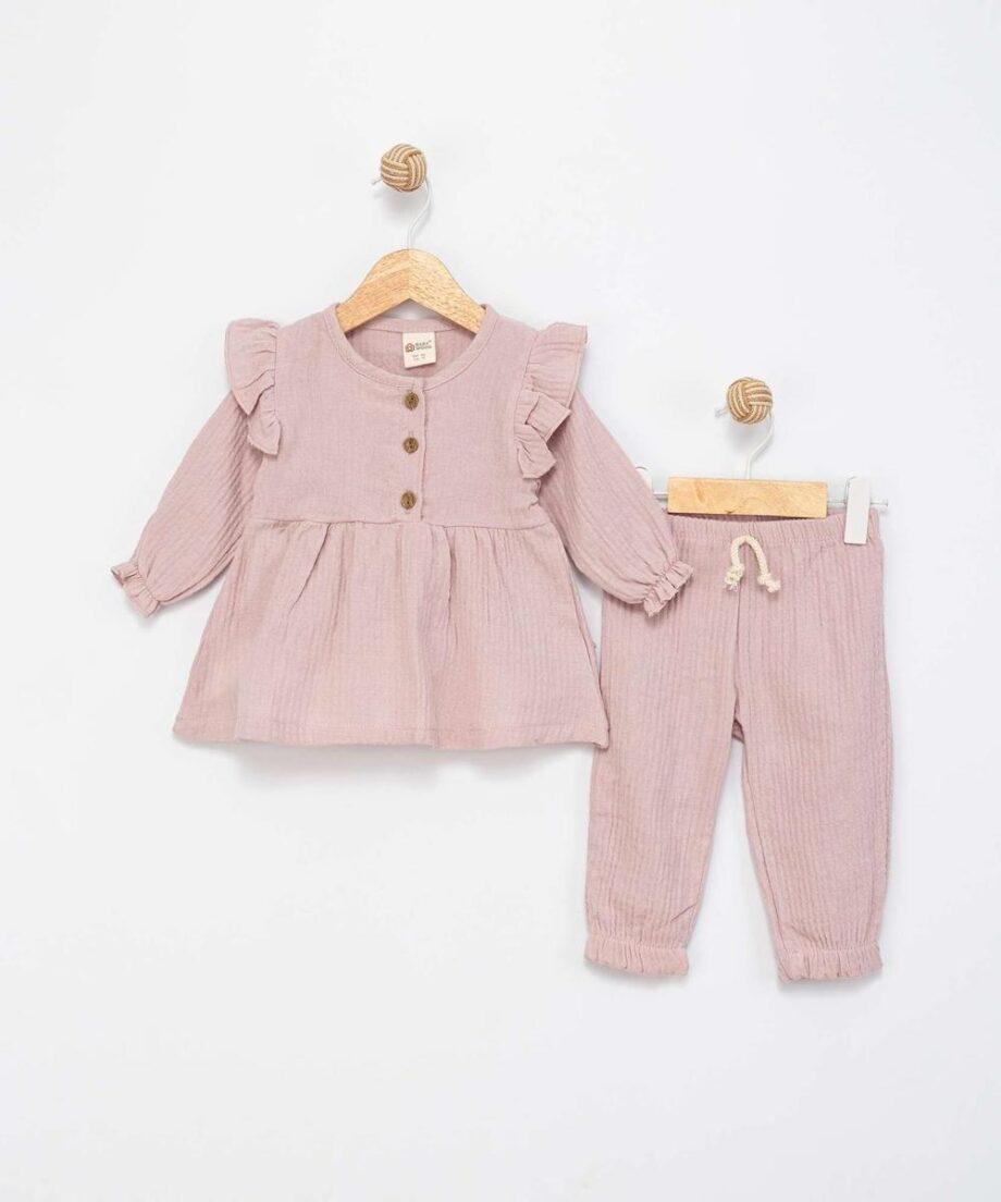 Komplet od lana za devojčice u nežnoj rozoj boji