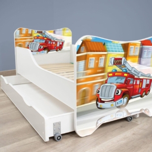 Dečiji Krevet 160X80Cm Happy Kitty + Fioka Firetruck krevet sa fiokom za decake