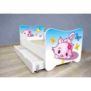 Krevet sa fiokom i dušekom za devojčice 140X70Cm Happy Kitty + Fioka Little Kitty Krevet sa fiokom i dušekom za devojčice