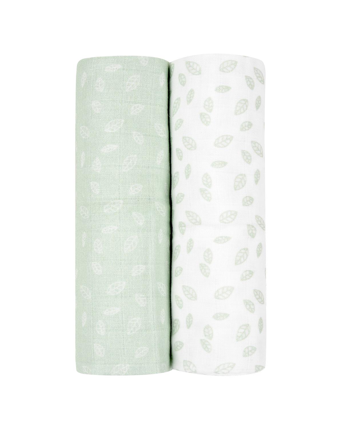 KikkaBoo Pelene od muslina set 2 pcs 80x80 Leaves Mint