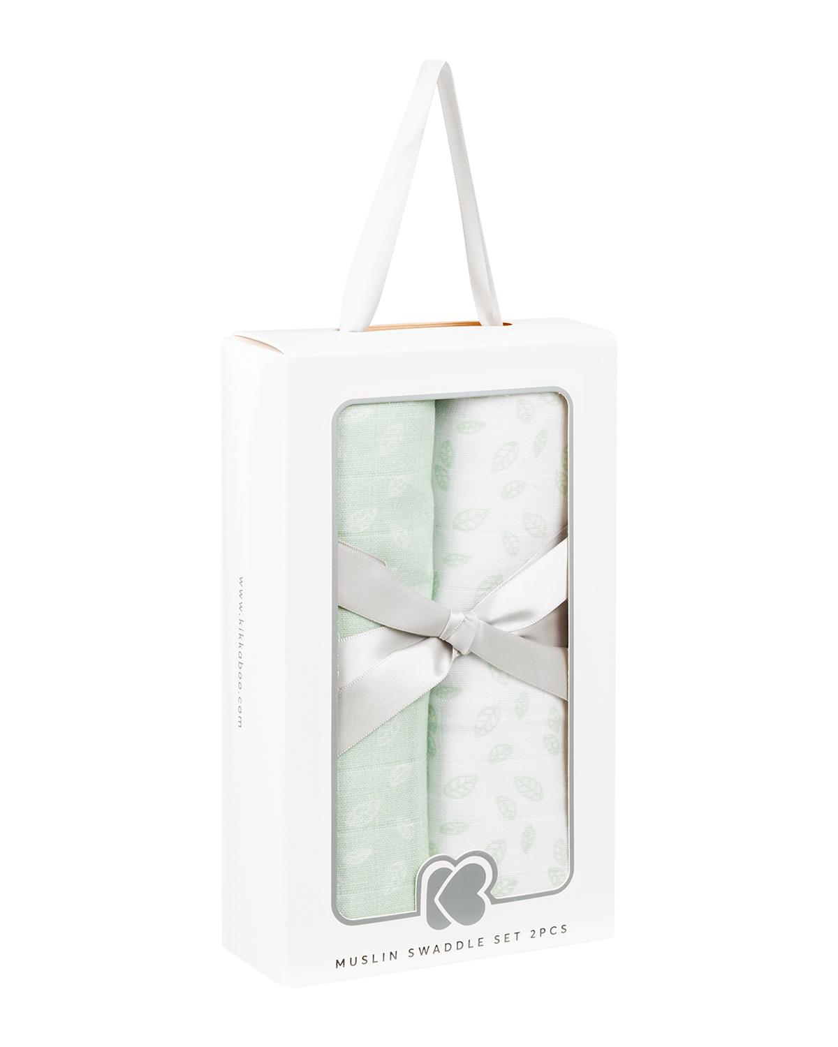 KikkaBoo Pelene od muslina set 2 pcs 80x80 Leaves Mint