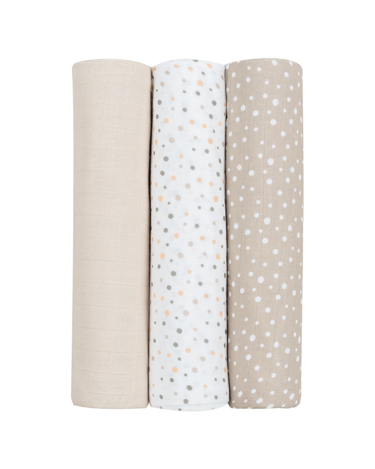 KikkaBoo Pelene od muslina set 3 pcs 100x100 Dots Beige