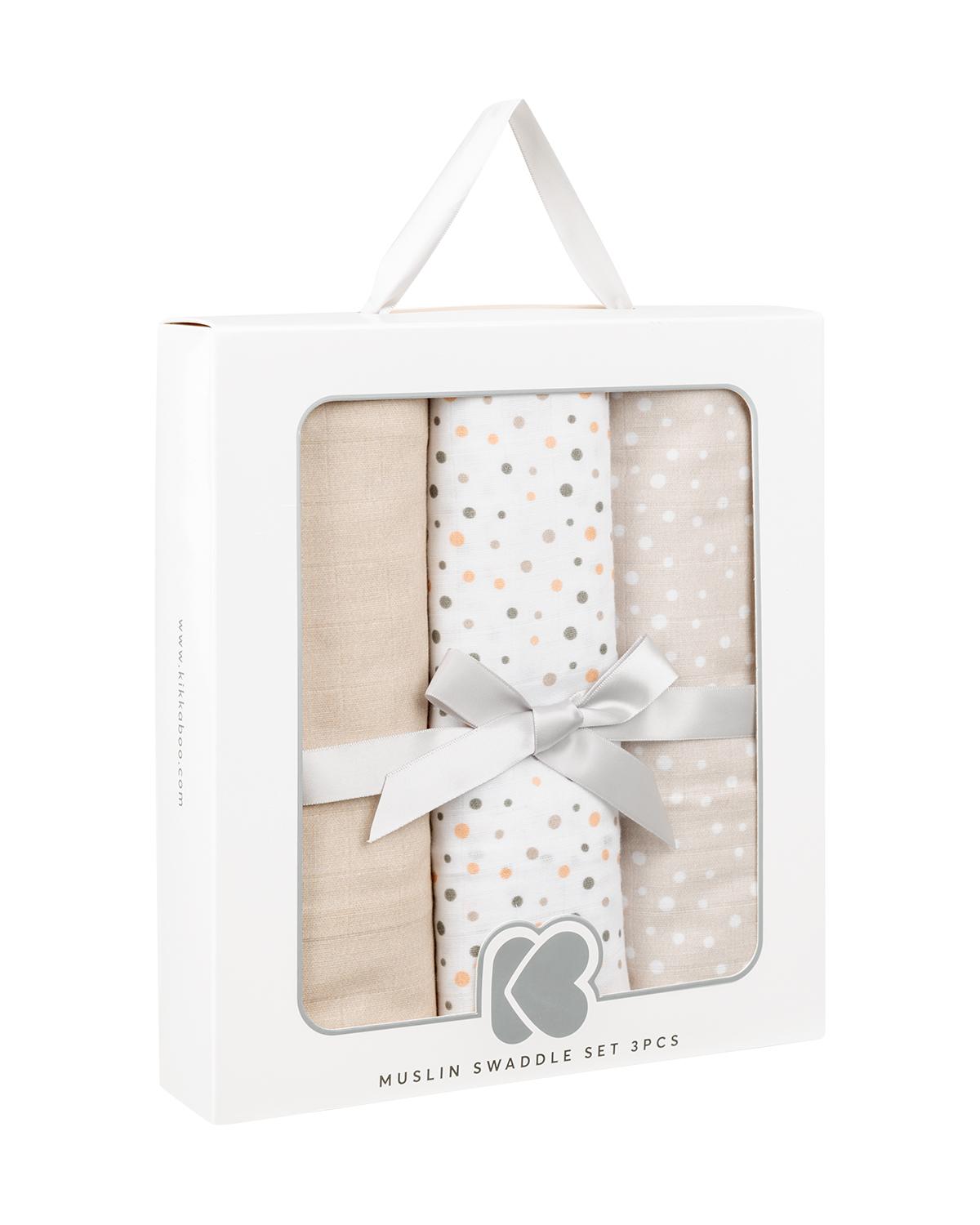 KikkaBoo Pelene od muslina set 3 pcs 100x100 Dots Beige