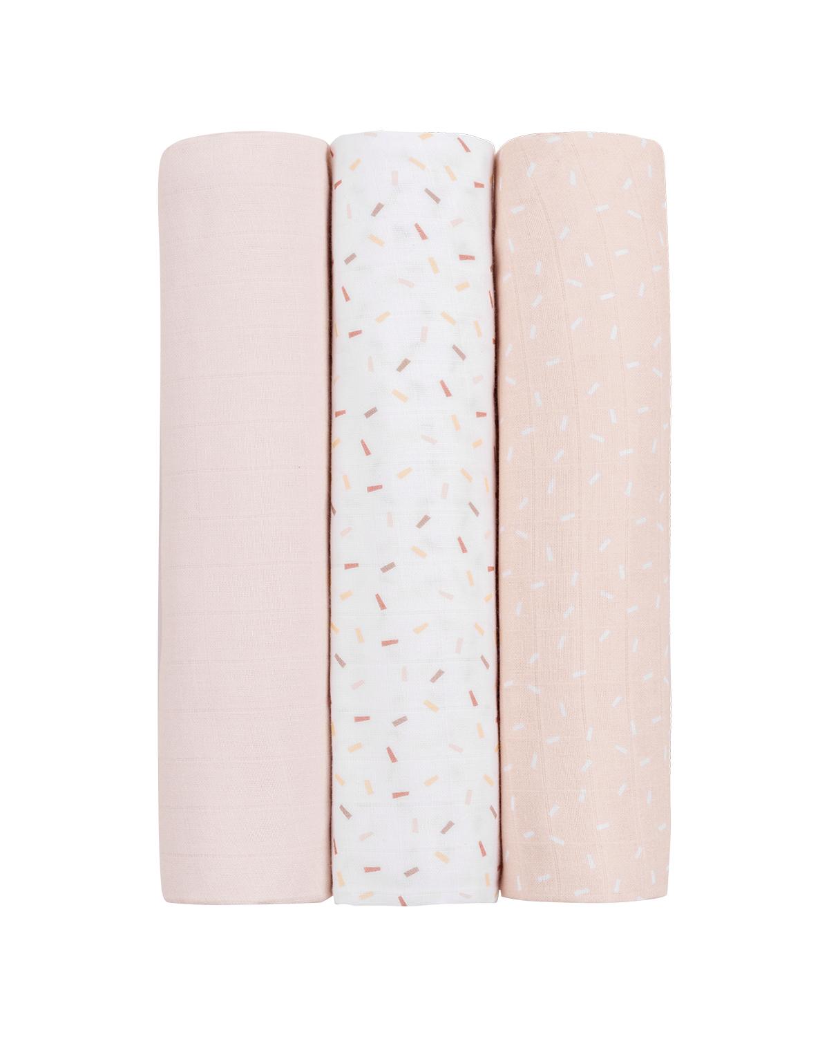 IMG_3222 KikkaBoo Pelene od muslina set 3 pcs 100x100 Confetti Pink