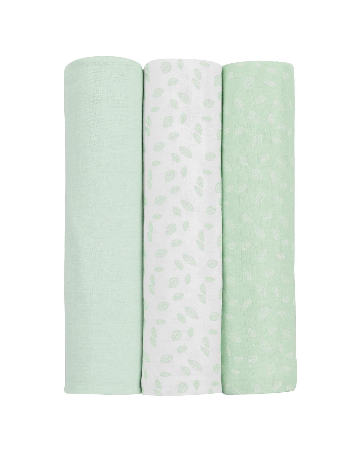 KikkaBoo Pelene od muslina set 3 pcs 100x100 Leaves Mint