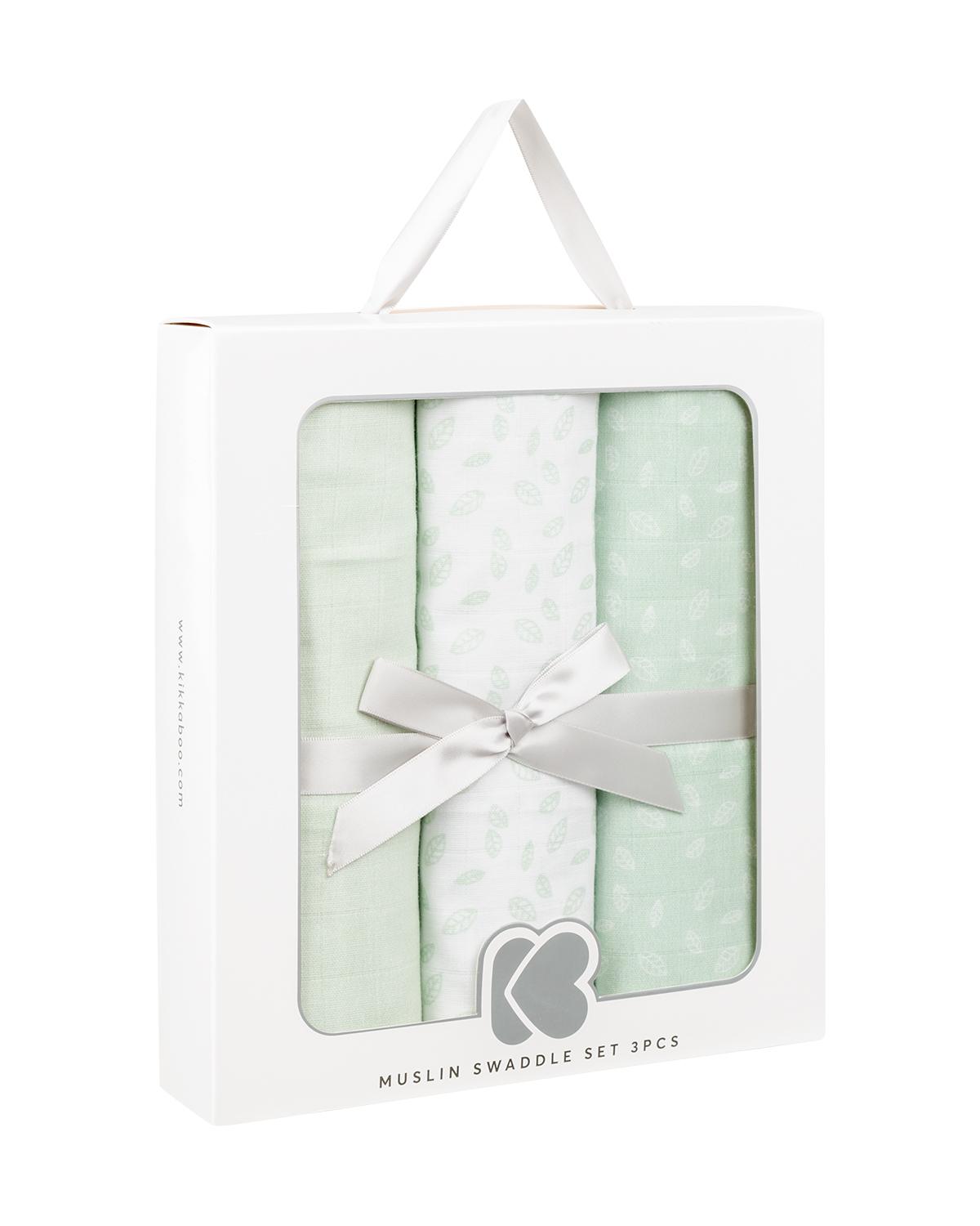 KikkaBoo Pelene od muslina set 3 pcs 100x100 Leaves Mint