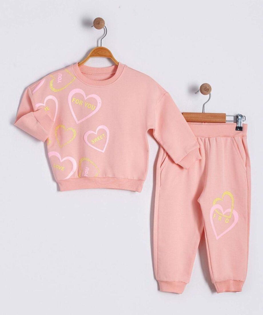 Pamučna trenerka za devojčice sa srcima