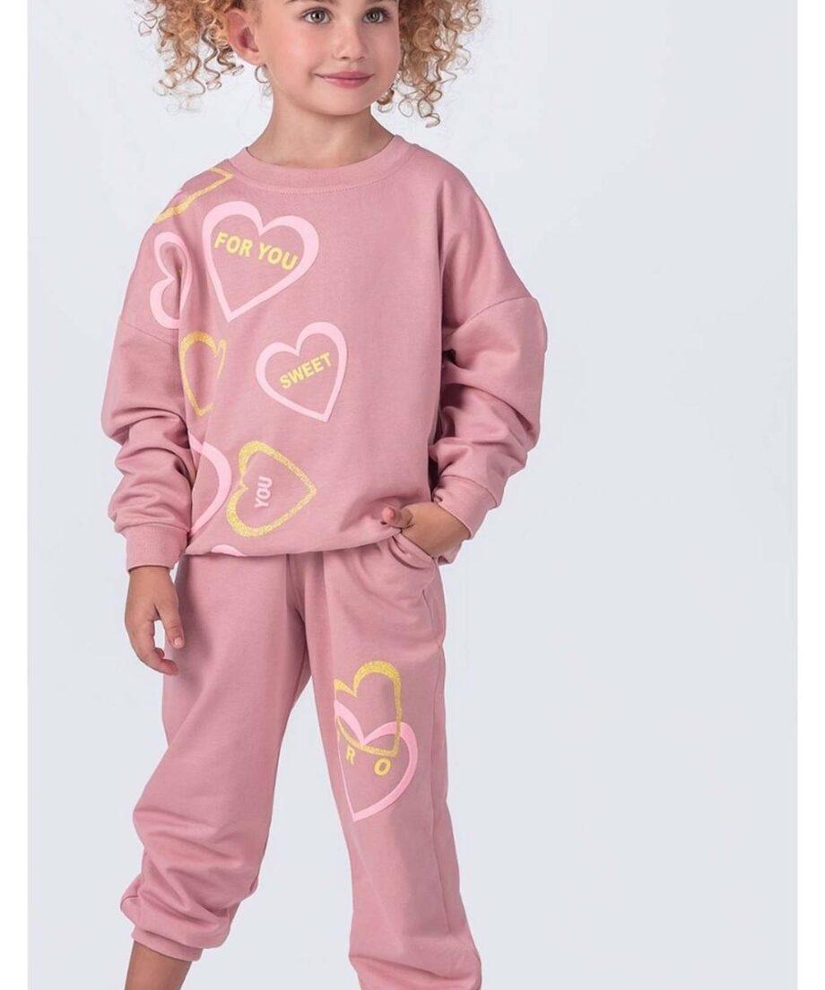 Pamučna trenerka za devojčice sa srcima