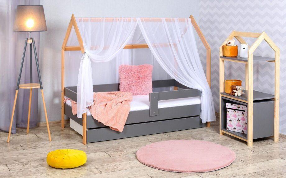 Krevet Kućica sa Fiokom i Dušekom 160X80cm Domek Siva (Bukva)