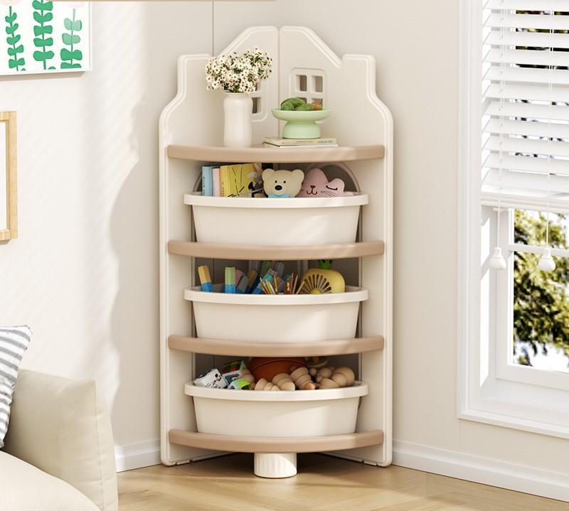 Ugaoni sistem za odlaganje Feelkids u bež i beloj boji sa kutijama i zaobljenim ivicama