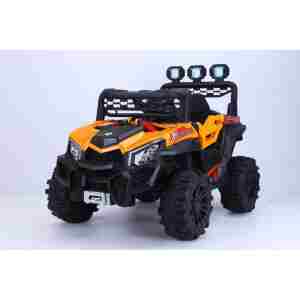 Off road auto na akumulator zuti Off Road auto na akumulator 12V za decu, crveno-crni terenac sa LED svetlima i velikim točkovima.