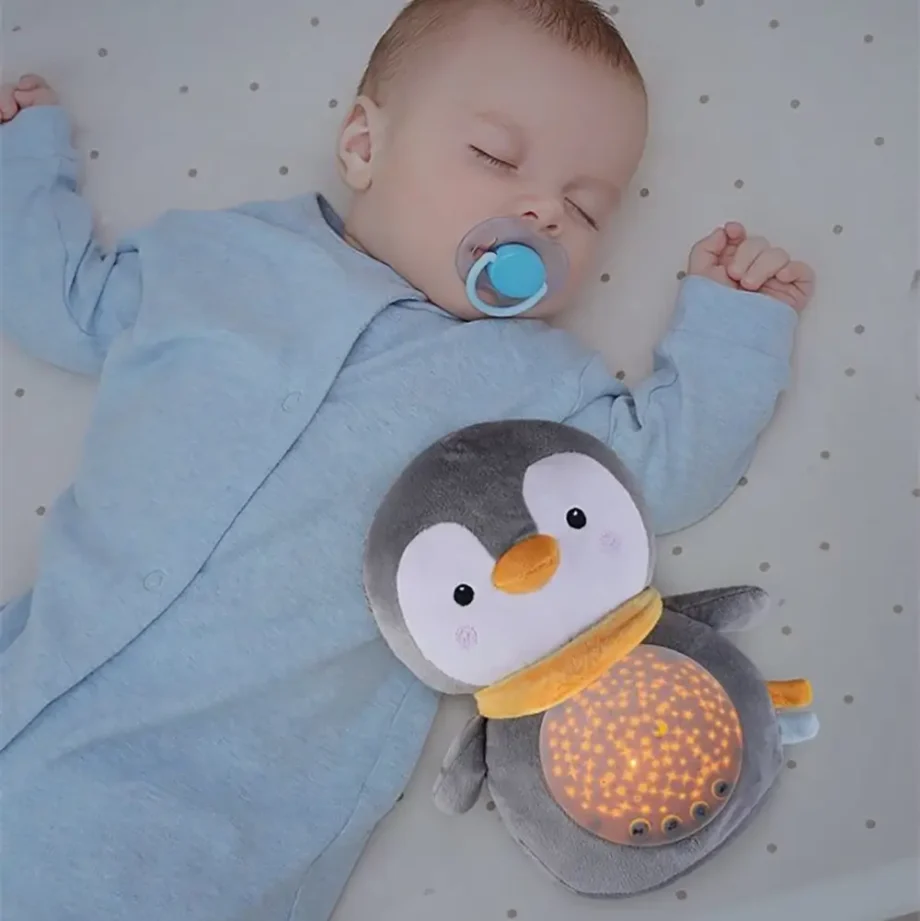 bela buka noćna lampa i projektor snuggly penguin moni toys u obliku pingvina
