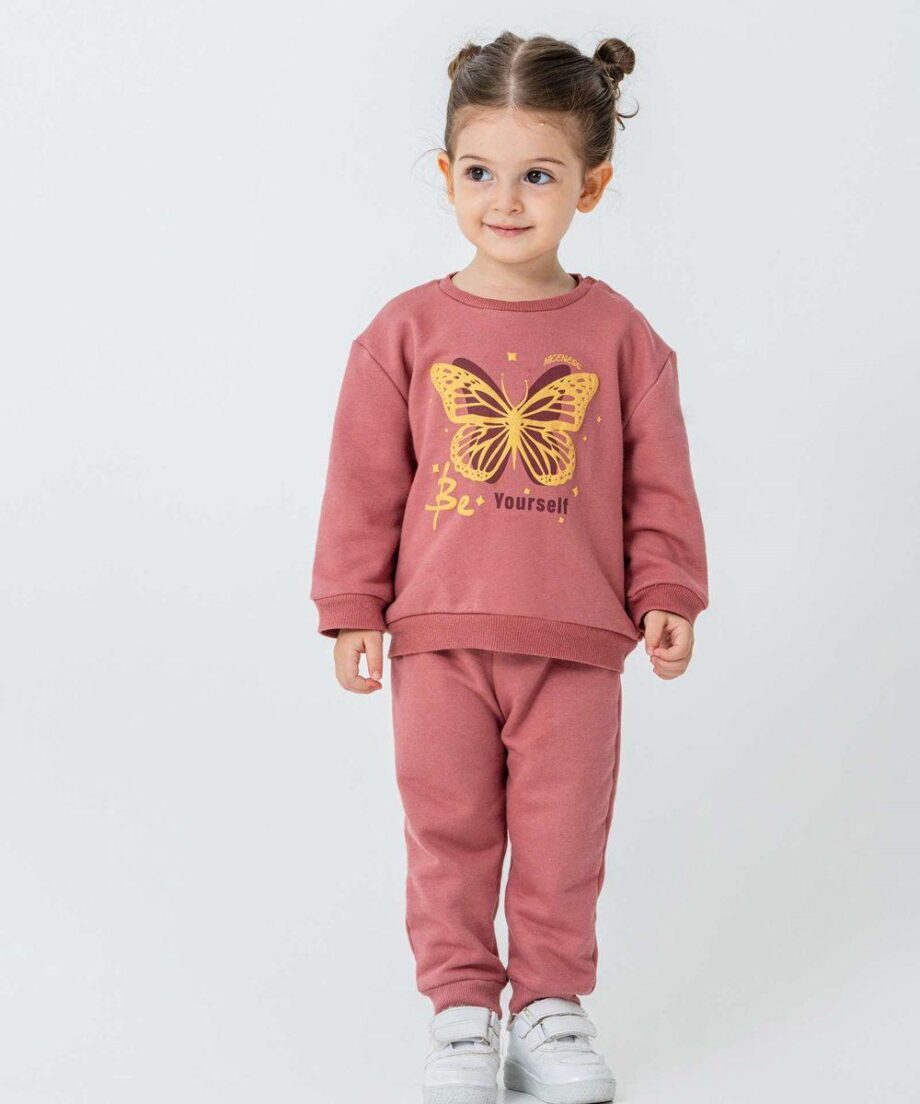 trenerka komplet za devojčice bordo sa leptirićem 6–24 meseci