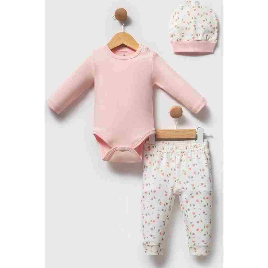 komplet za bebe sa bodijem i kapicom roze 0–6 meseci