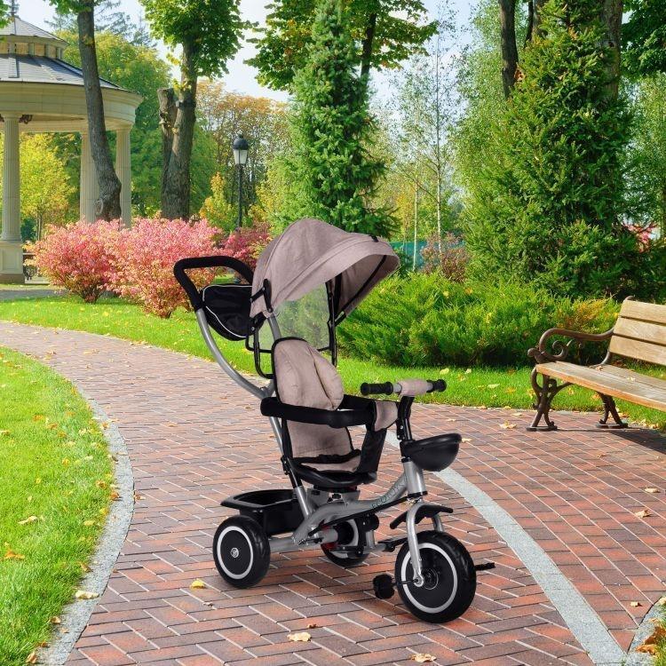 tricikl sa rotirajućim sedištem bež boje za decu detalj