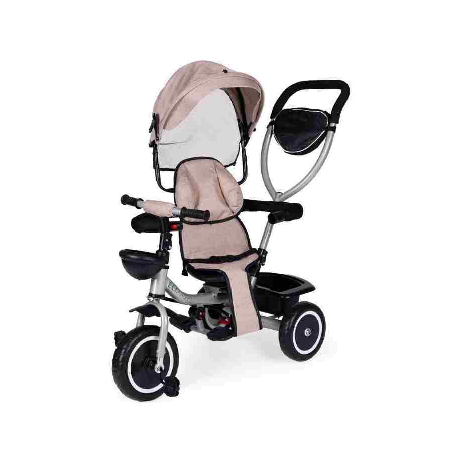 2u1 tricikl sa rotirajućim sedištem i sklopivom tendom Beige, ECOTOYS tricikl sa rotirajućim sedištem bež boje za decu zadnja strana