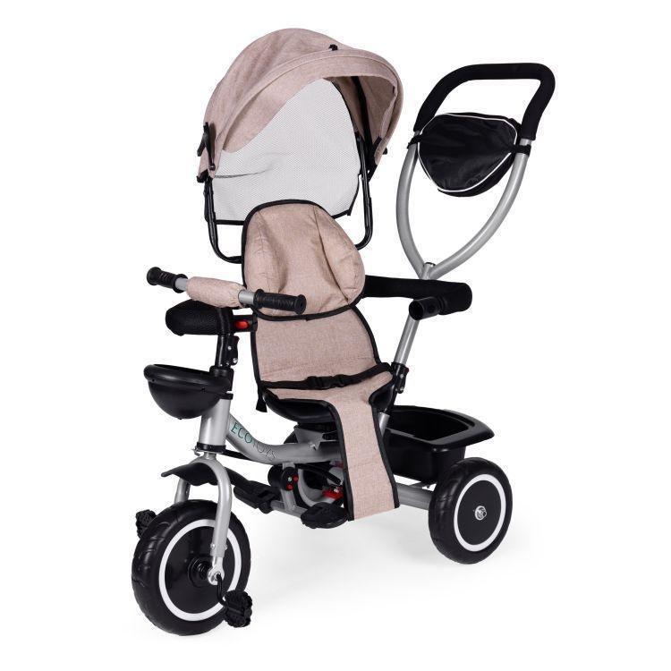 tricikl sa rotirajućim sedištem bež boje za decu zadnja strana