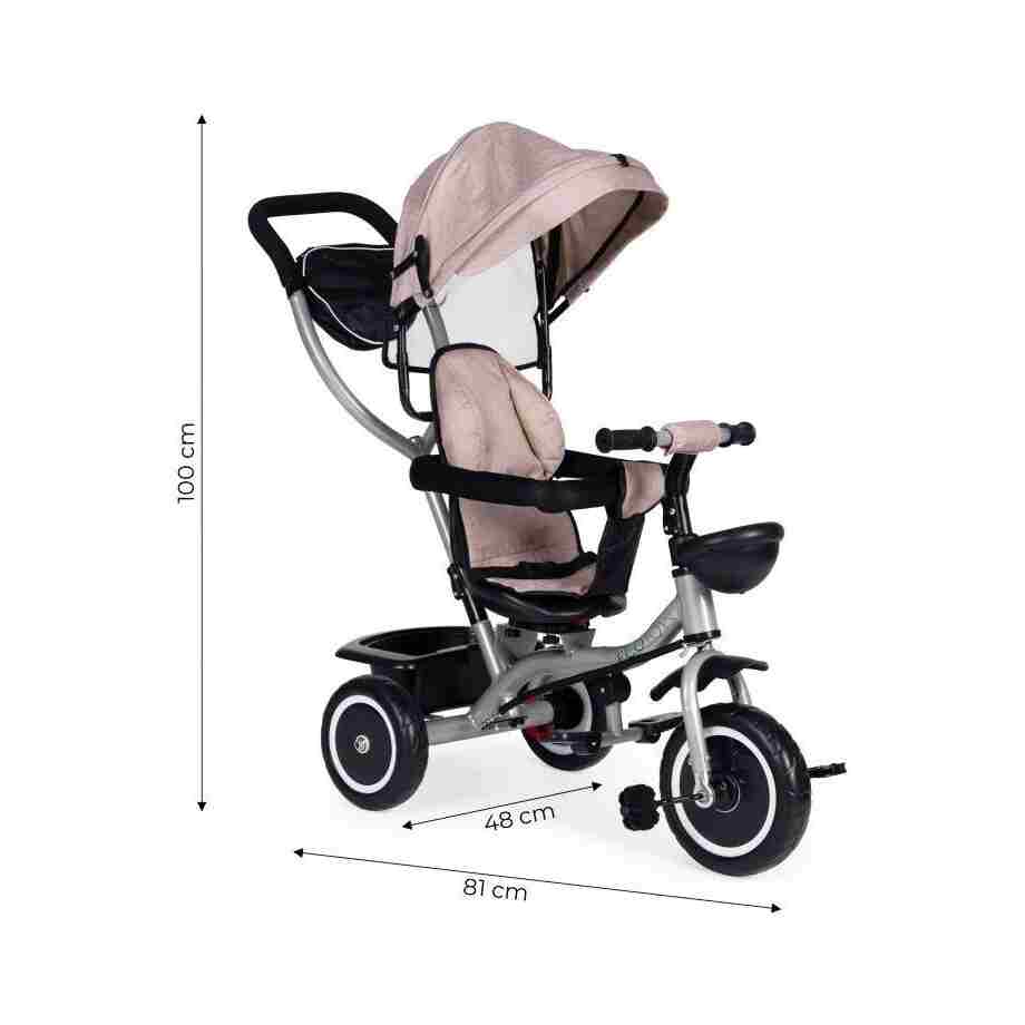 2u1 tricikl sa rotirajućim sedištem i sklopivom tendom Beige, ECOTOYS tricikl sa rotirajućim sedištem bež boje za decu tekstura materijala