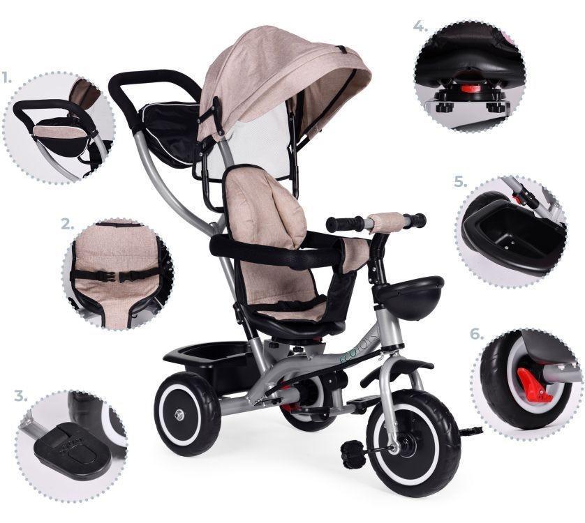 tricikl sa rotirajućim sedištem bež boje za decu detalj