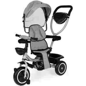 2u1 tricikl sa rotirajućim sedištem i sklopivom tendom Gray, ECOTOYS Tricikl 2u1 sa kočnicom ECOTOYS sivi