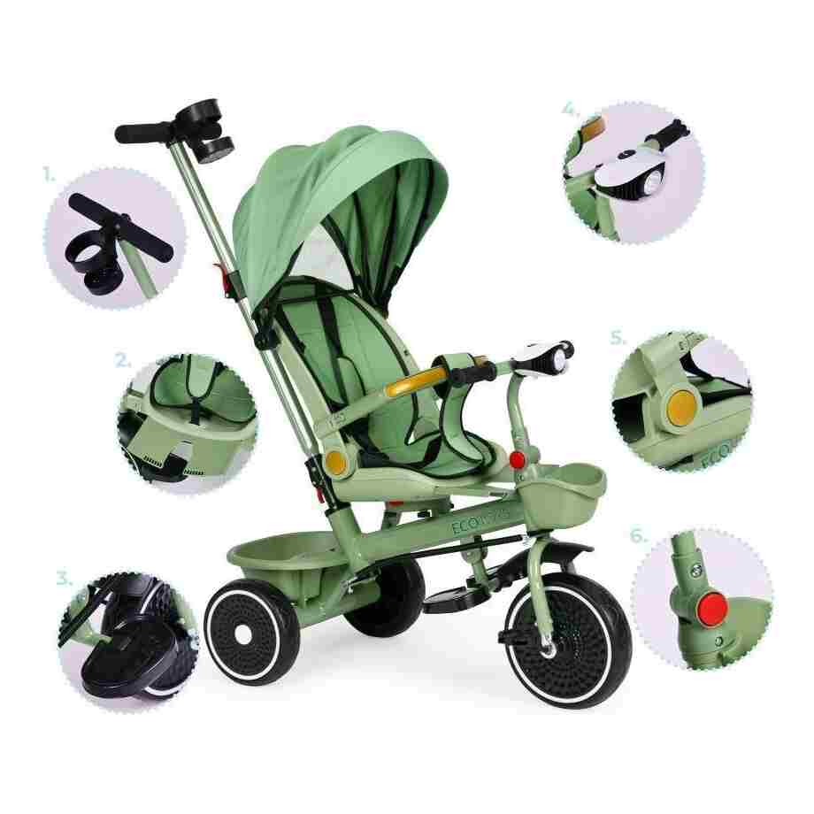 tricikl sa rotirajućim sedištem i sklopivom tendom green detalj