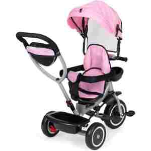 2u1 tricikl sa rotirajućim sedištem i sklopivom tendom Pink, ECOTOYS Tricikl 2u1 sa kočnicom ECOTOYS roze