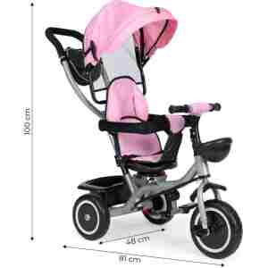 2u1 tricikl sa rotirajućim sedištem i sklopivom tendom Pink, ECOTOYS Tricikl 2u1 sa kočnicom ECOTOYS roze