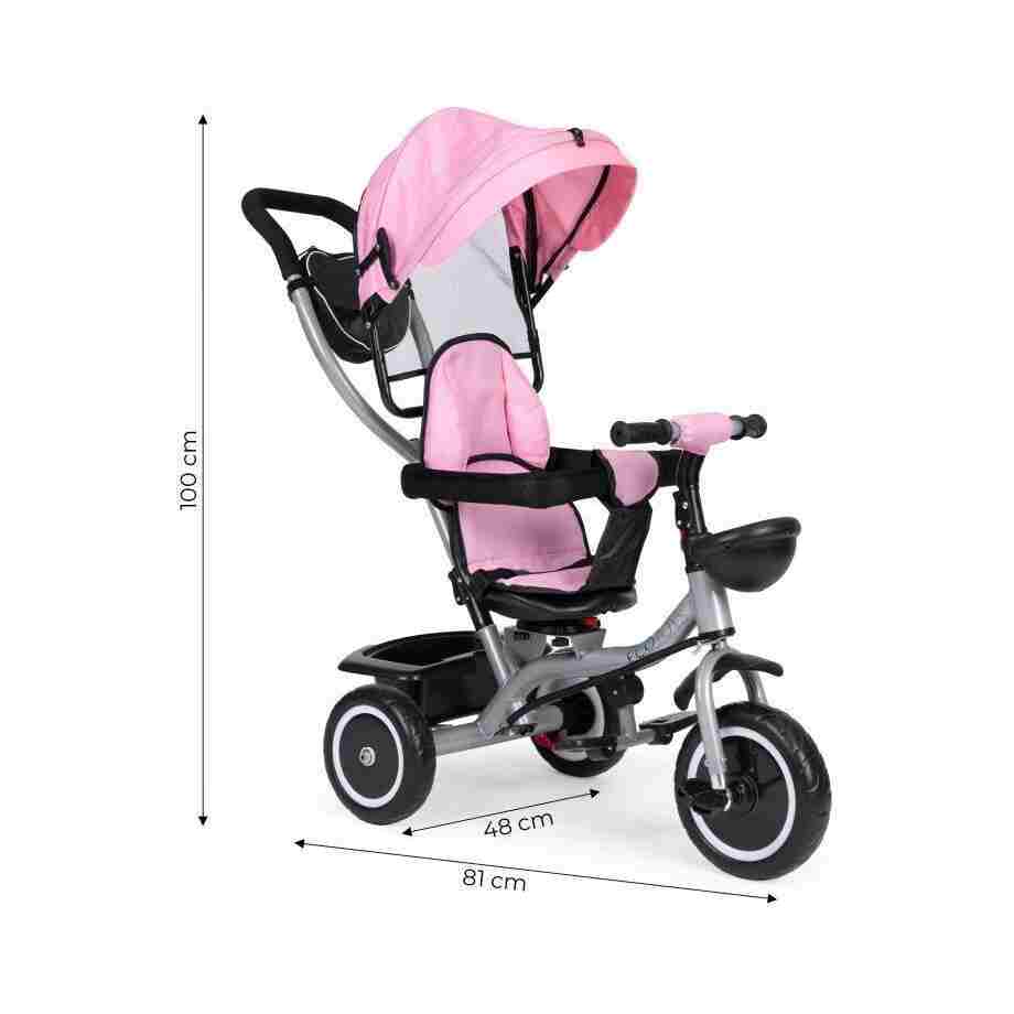 2u1 tricikl sa rotirajućim sedištem i sklopivom tendom Pink, ECOTOYS Tricikl 2u1 sa kočnicom ECOTOYS roze