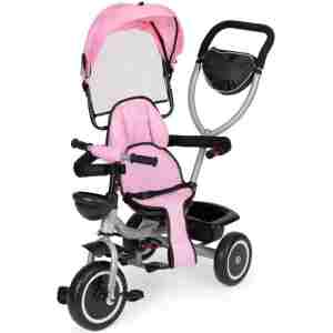 2u1 tricikl sa rotirajućim sedištem i sklopivom tendom Pink, ECOTOYS Tricikl 2u1 sa kočnicom ECOTOYS roze