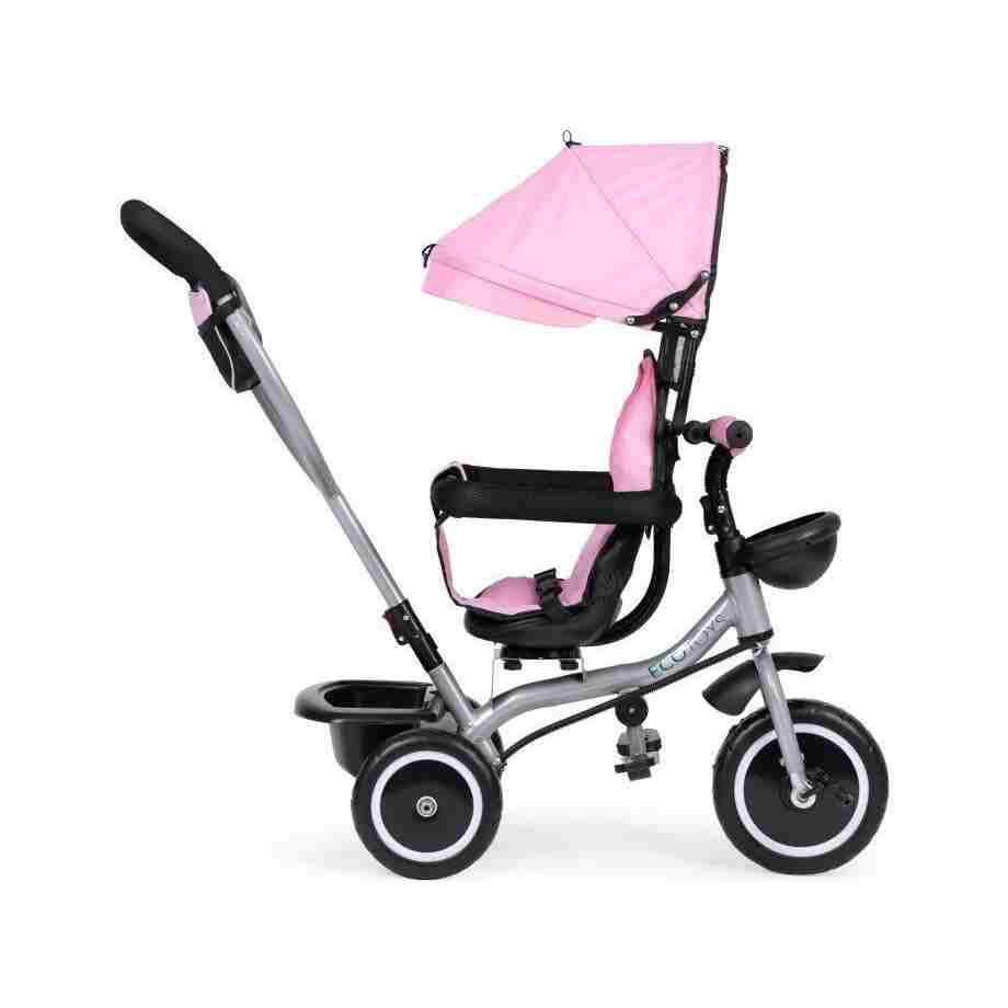2u1 tricikl sa rotirajućim sedištem i sklopivom tendom Pink, ECOTOYS Tricikl 2u1 sa kočnicom ECOTOYS roze
