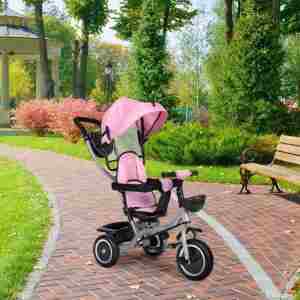 2u1 tricikl sa rotirajućim sedištem i sklopivom tendom Pink, ECOTOYS Tricikl 2u1 sa kočnicom ECOTOYS roze