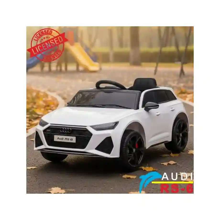 Audi RS6 - Licencirani auto na akumulator - Meke gume + kožno sedište - Beli