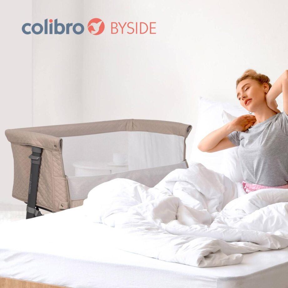 kolibro kolevka byside taupe prenosiva za bebe pogled sa strane