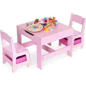 dečiji set sto i 2 stolice sa tablom za pisanje roze detalj