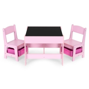 dečiji set sto i 2 stolice sa tablom za pisanje roze tekstura materijala