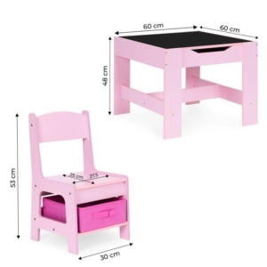 dečiji set sto i 2 stolice sa tablom za pisanje roze detalj
