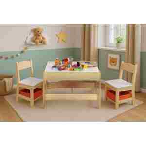 dečiji set sto i 2 stolice sa tablom za pisanje wood ecotoys prirodni ton drveta detalj