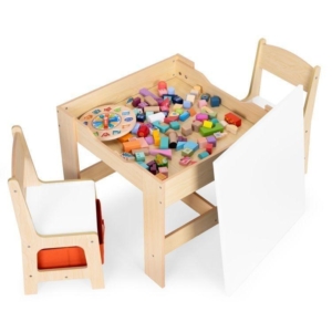 Dečiji set sto i 2 stolice sa tablom za pisanje Wood ECOTOYS dečiji set sto i 2 stolice sa tablom za pisanje wood ecotoys prirodni ton drveta zadnja strana