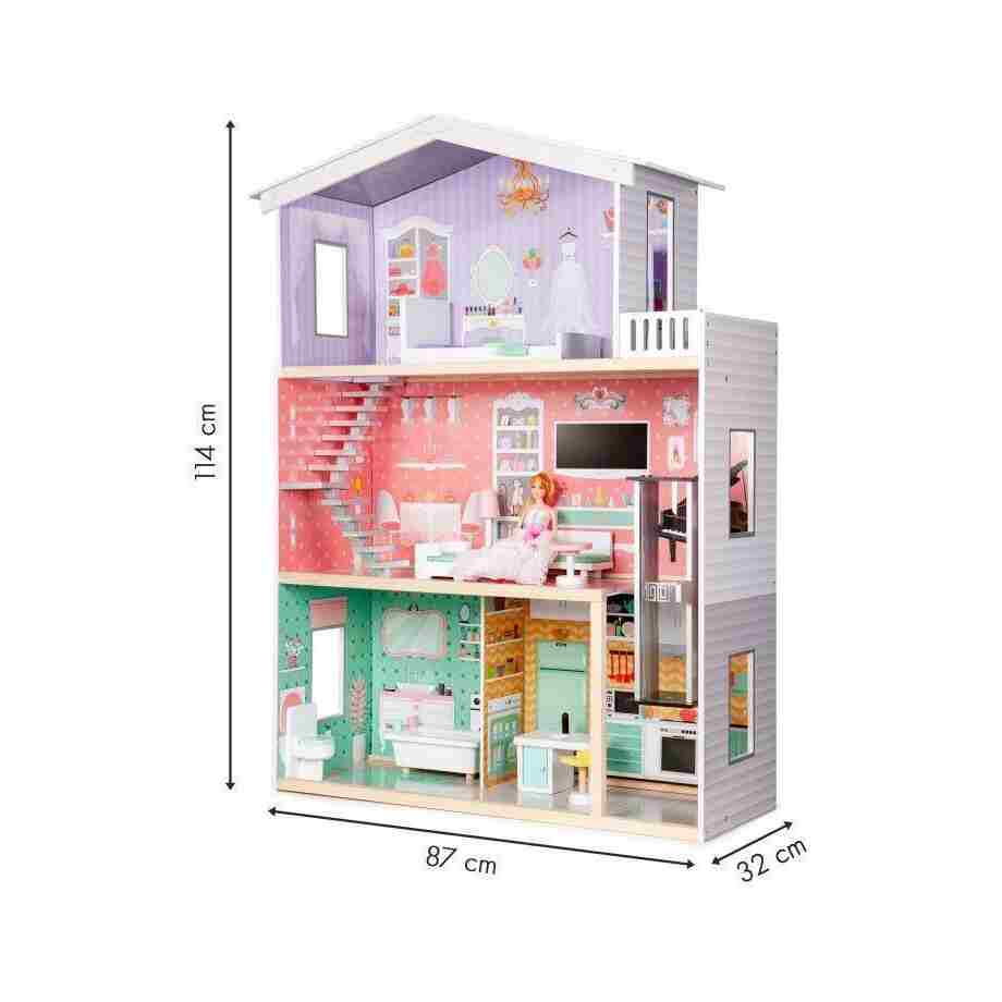 drvena kućica za lutke sa liftom ECOTOYS Candy Residence tekstura materijala