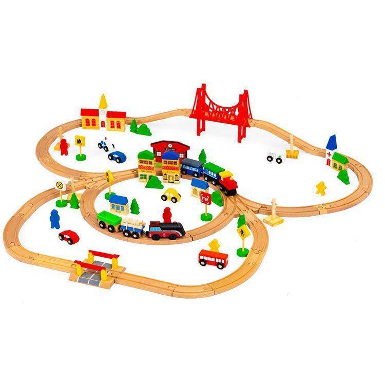 drvena set železnica na baterije 90 elemenata drvena igračka bliži prikaz