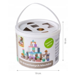 drvene kocke 50 komada bucket + sorter u pastelnim bojama pogled sa strane