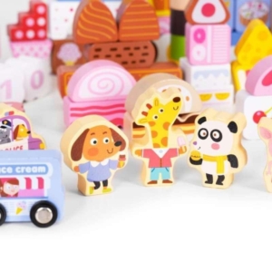 edukativne drvene kocke set candy city 116 kom drvene igračke bliži prikaz